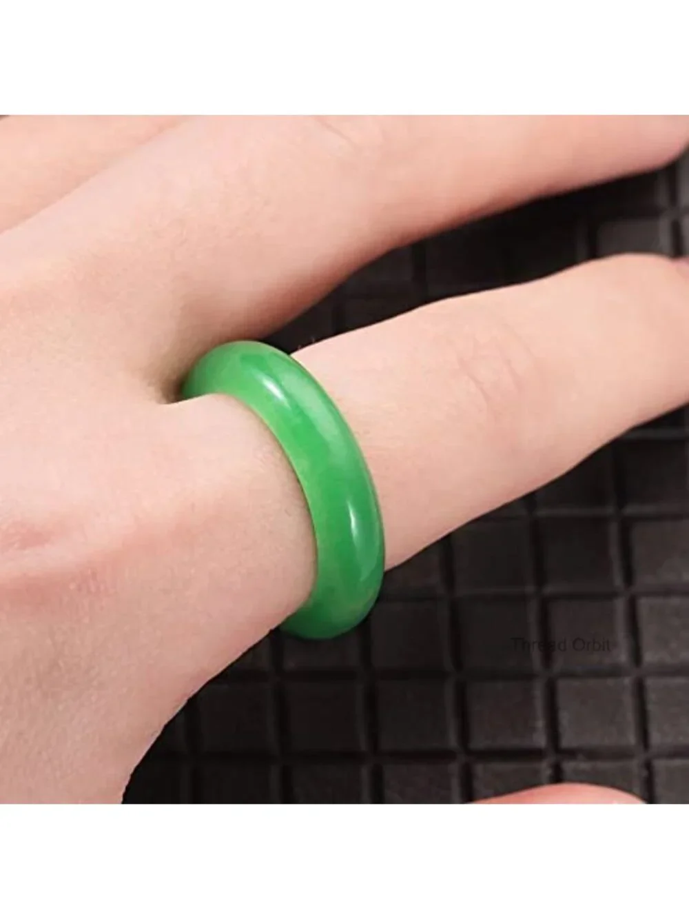 Natural Green Jade Good Luck Ring Feng Shui Cinnabar Stacking Ring